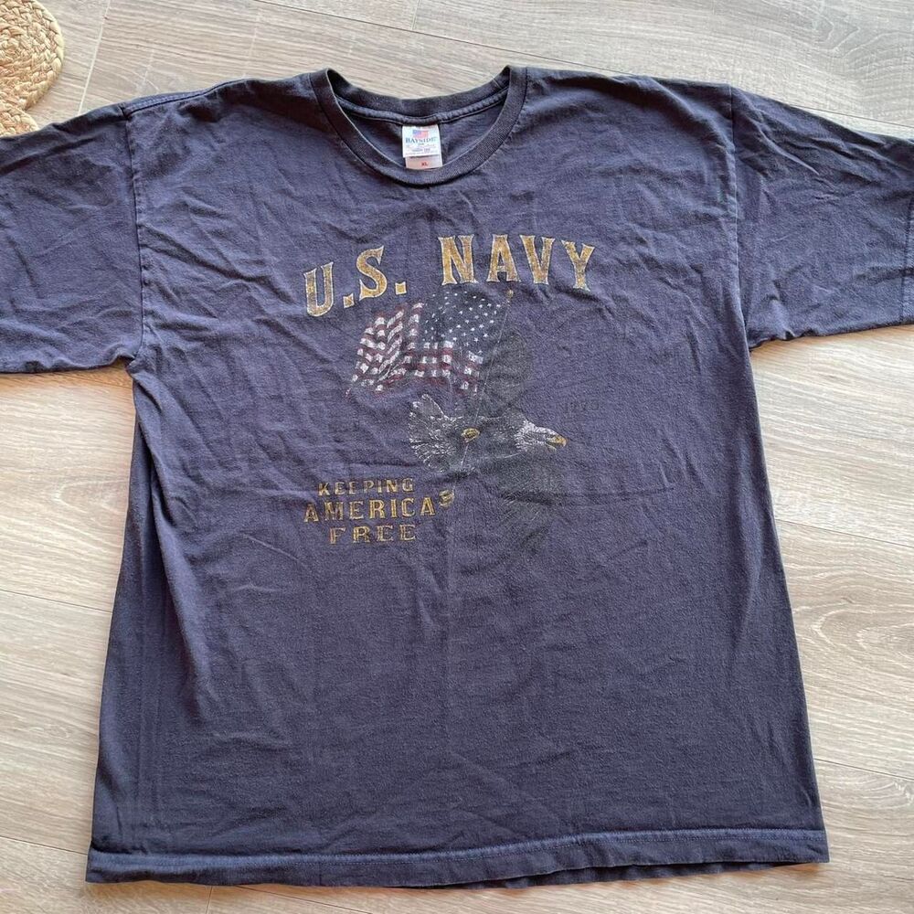 Vintage U.S. Navy T Shirt Retro USA Grunge Patriotic American Military Tee Blue